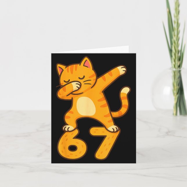 Carte Orange Cat Dabbing Funny 67 Six Seven Meme  (Devant)