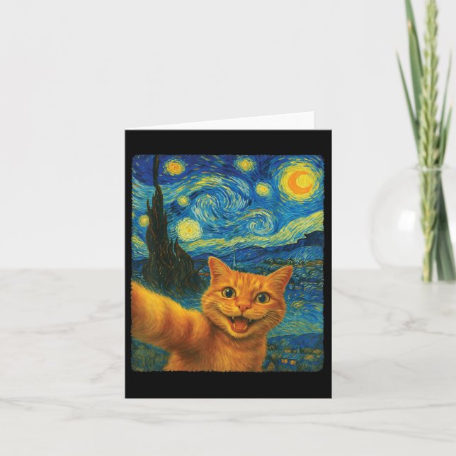 Carte Orange Chat Starry Nuit Van Gogh Selfie Chat Maman (Devant)