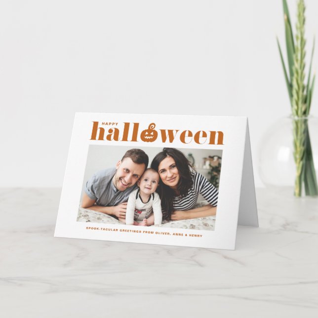 Carte Orange Citrouille Retro Typographie Happy Hallowee (Devant)
