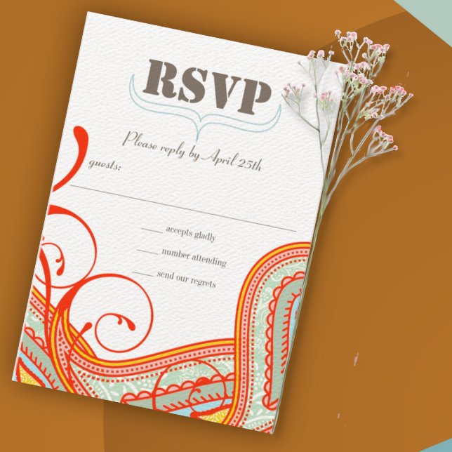 Carte Orange Coral Terracotta Paisley Mariage (Créateur téléchargé)