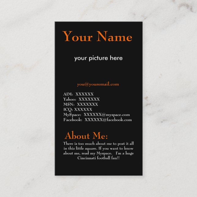 Carte orange et noire de profil (Devant)