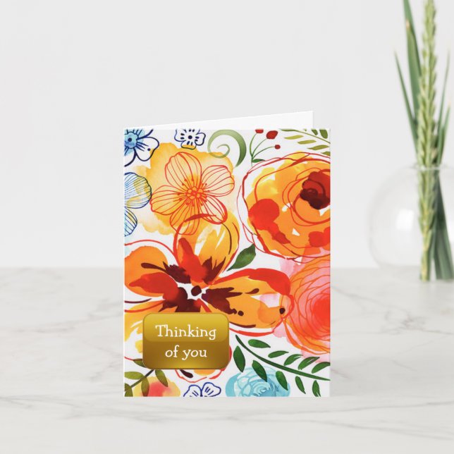 Carte Orange Floral Penser de vous (Devant)