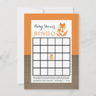 Carte Orange Fox Burlap Baby shower Bingo