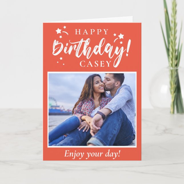 Carte Orange Joyeux Anniversaire Photo personnalisée et  (Devant)
