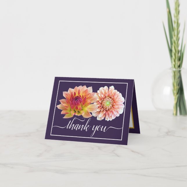 Carte Orange Red Dahlias Joli bouquet floral Merci (Devant)
