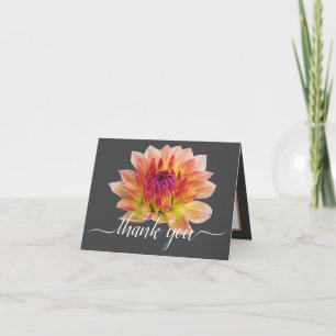 Carte Orange Rouge Dahlia Fleur gris fond Merci