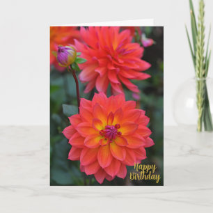 Carte Orange, Rouge, Fleur Dahlia Jaune Joyeux Anniversa