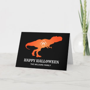 Carte Orange T Rex Happy Halloween Nom de famille du cli