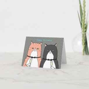 Carte Orange Tabby Cat et Tuxedo Cat Anniversaire