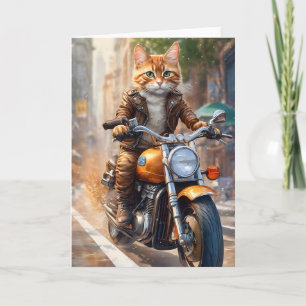 Carte Orange Tabby Cat Out pour une balade en moto