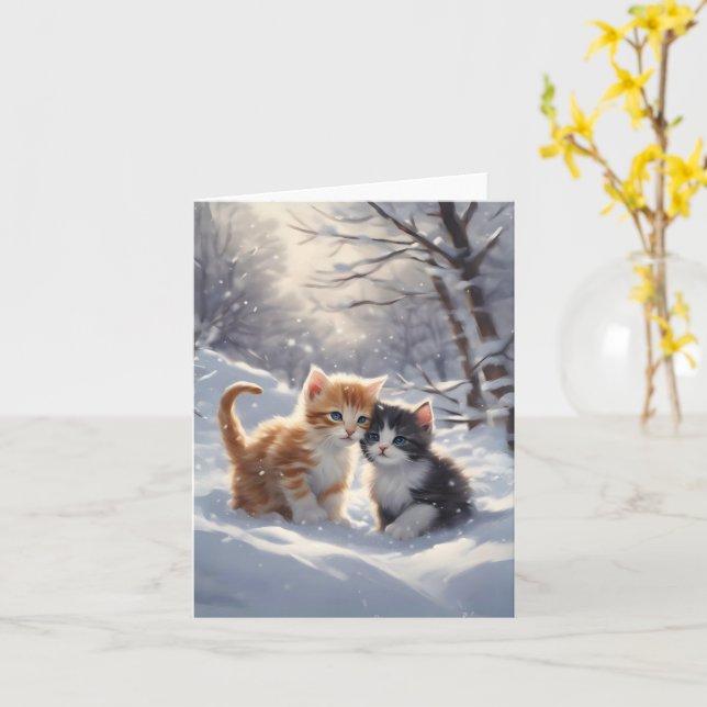Carte Orange Tabby Grey et Blanc Chats Blank Salutation (Fleur jaune)