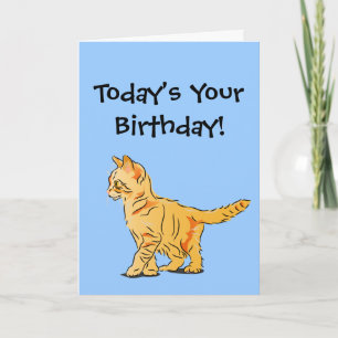 Carte Orange Tabby Kitten sur Blue Anniversaire