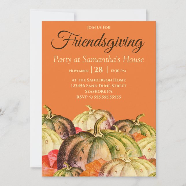 Carte Orange Watercolor Citrouille Friendsgiving (Devant)