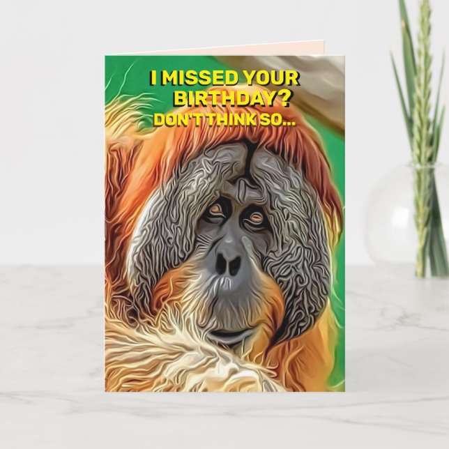 Carte Orangutan personnel drôle Missing Anniversaire & M (Devant)