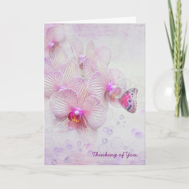 Carte Orchidée de papillon pensant à vous (Devant)