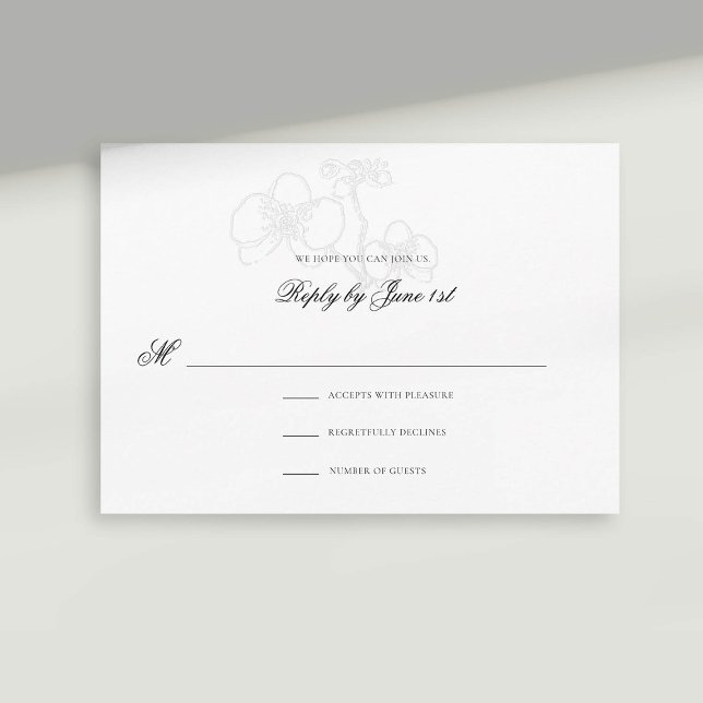 Carte Orchidée Faux Embossée White Formal Mariage Répons (formal wedding response card rsvp reply faux embossed orchid modern classic traditional)