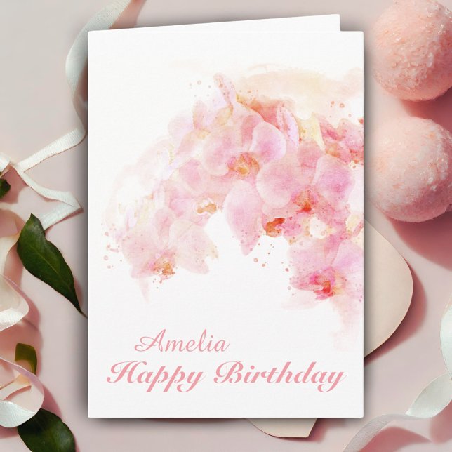 Carte Orchidée rose Aquarelle Fleur Anniversaire (Créateur téléchargé)