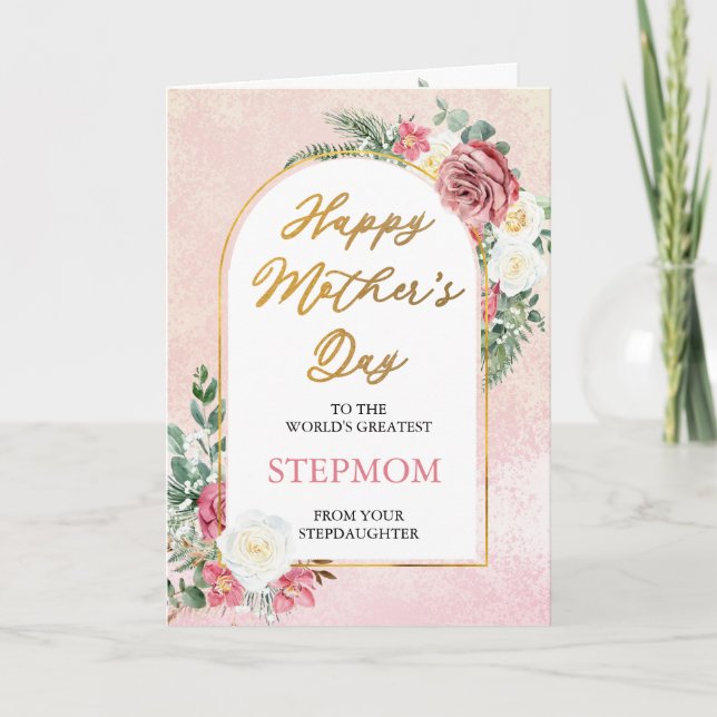 Carte Orchidée rose blanc Roses Joyeuse fête des mères S (Devant)