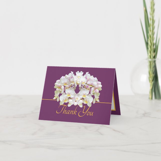 Carte Orchidées blanches violettes or chic Bouquet Merci (Devant)