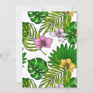 Carte Orchidées et feuilles de palmiers, rose, jaune, ve
