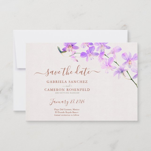 Carte Orchidées Florales Aquarelles Terracotta Mariage (Devant)