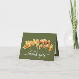 Carte Orchidées orange jaune Merci Arrière - plan vert