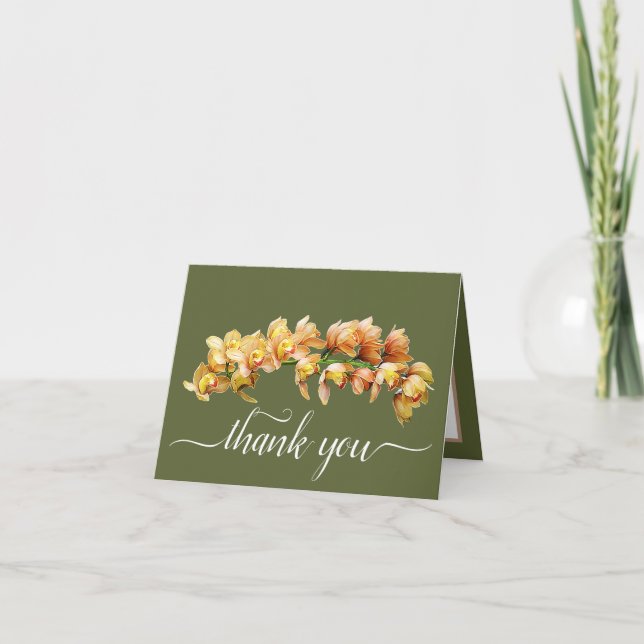 Carte Orchidées orange jaune Merci Arrière - plan vert (Devant)