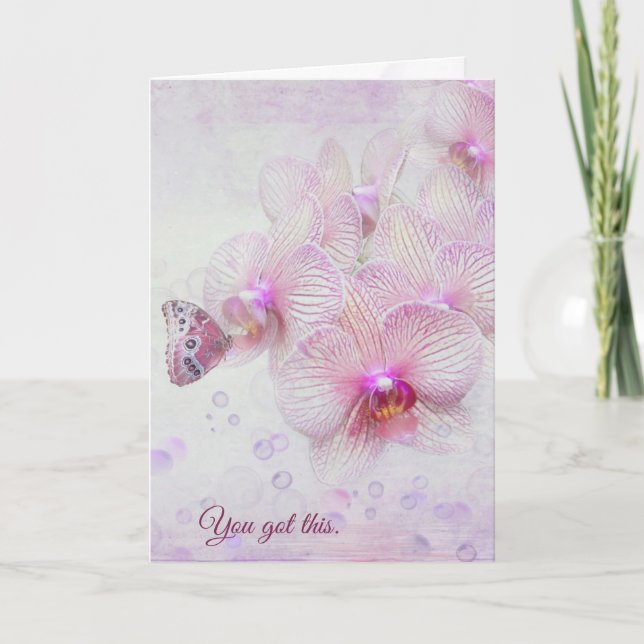 Carte Orchidées roses et papillon pensent à vous (Devant)