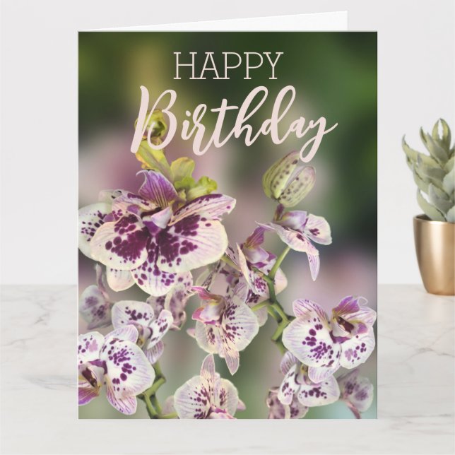 Carte Orchids Tropical Floral Happy Birthday Real Gold   (Petite plante)