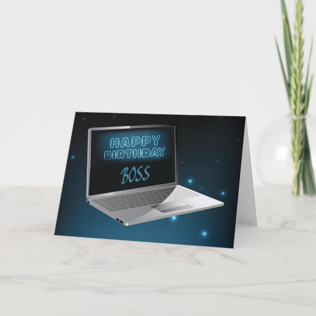 Carte Ordinateur d'anniversaire de patron, technologie, (Devant)