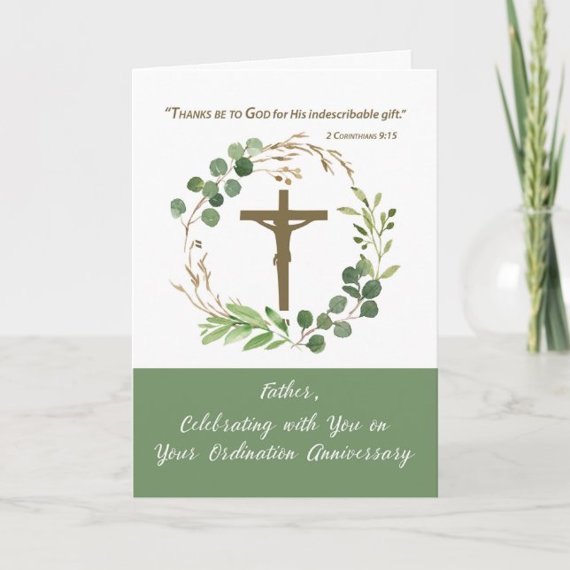 Carte Ordination du prêtre Anniversaire de verdure Wreat (Devant)