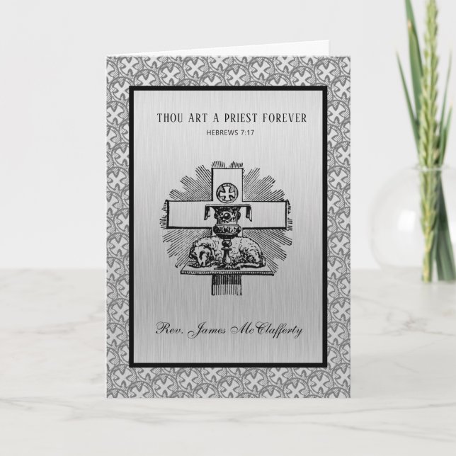 Carte Ordination du prêtre catholique Argent (Devant)