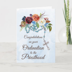 Carte Ordination du prêtre Félicitations Rosaire et coul