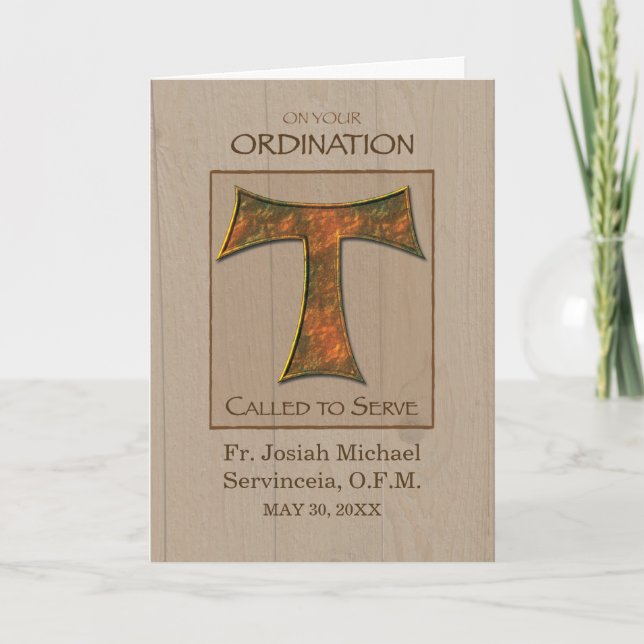 Carte Ordination du prêtre Nom personnalisable Date Tau  (Devant)