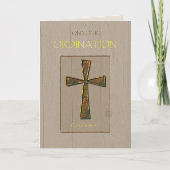 Carte Ordination générale Félicitations, Croix métalliqu (Devant)