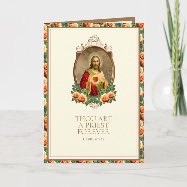 Carte Ordinations de prêtres Sacré-Cœur Jésus Élégant  (Devant)