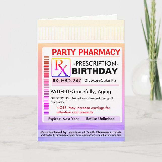 Carte Ordonnance RX pour un joyeux anniversaire (Devant)