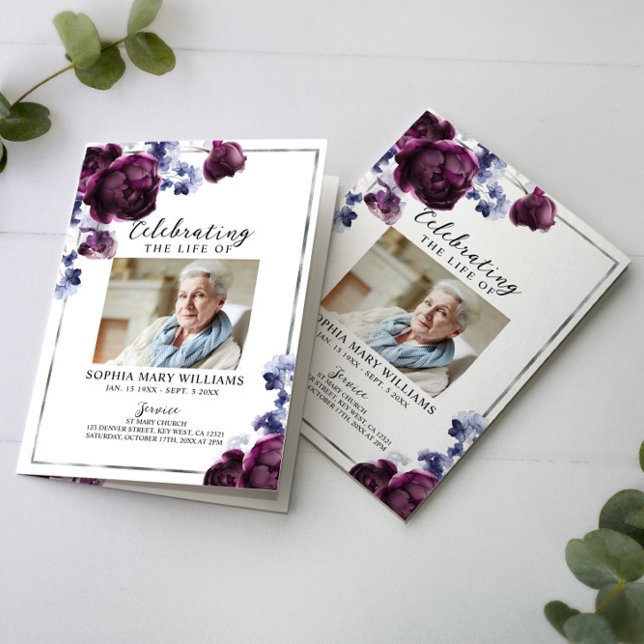 Carte Ordre des funérailles | Floral Memorial Program (Créateur téléchargé)