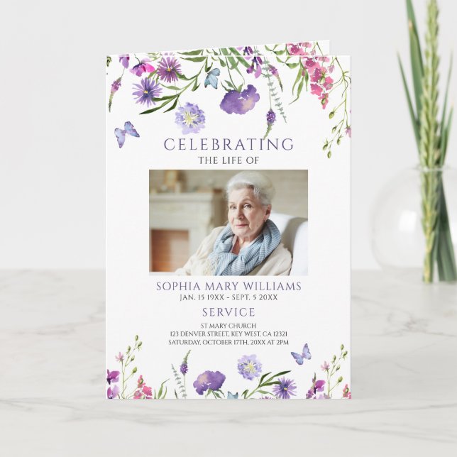 Carte Ordre des funérailles | Floral Memorial Program (Devant)