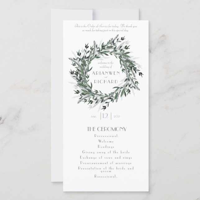 Carte Ordre du service, Vert #1, détails mariages (Devant)