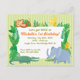 Carte orientée d'invitation d'anniversaire de zoo