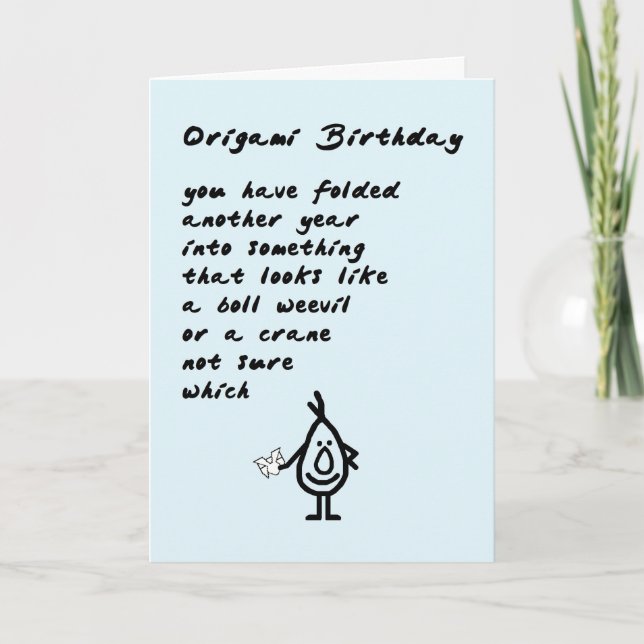 Carte Origami Birthday - un poème d'anniversaire amusant (Devant)