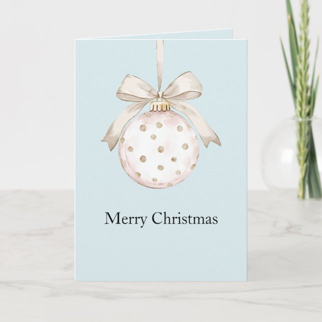 Carte Ornement de Noël à nœud à points blancs Blue Chic (Devant)