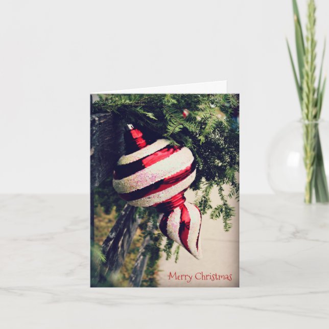 Carte Ornement de Noël rustique et verdure sur la clôtur (Devant)