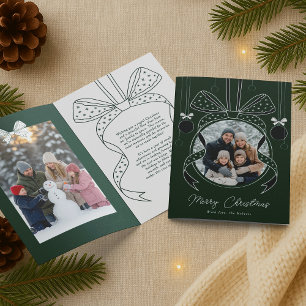 Carte Ornement de Noël unique Bow en ruban deux photos