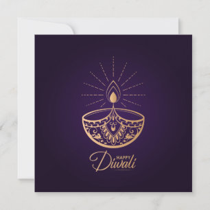 Carte Ornement en or violet et Rose Happy Diwali