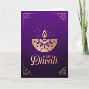 Carte Ornement en or violet et Rose Happy Diwali Card