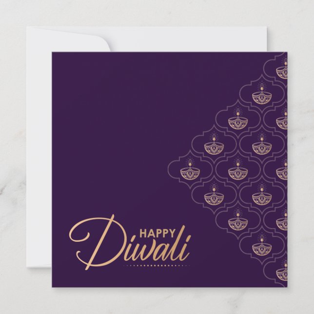 Carte Ornement en or violet et Rose Happy Diwali Card (Devant)