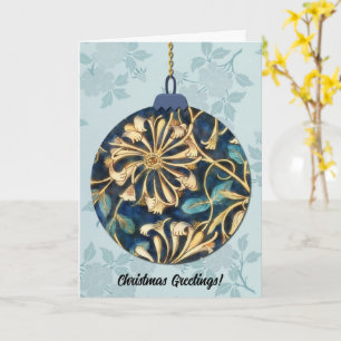 Carte Ornement floral de style vintage en Noël bleu