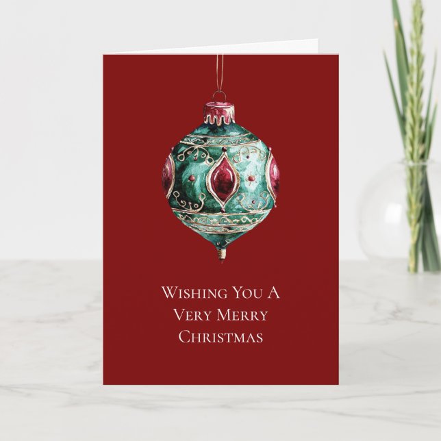 Carte Ornement rouge vert de Noël (Devant)